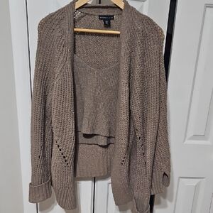 Taupe Cardigan Set With Pants